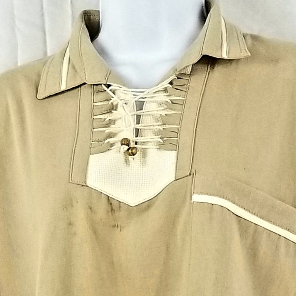 Cotton Gauze Drawstring Loop Collared Ss Shirt - image 6